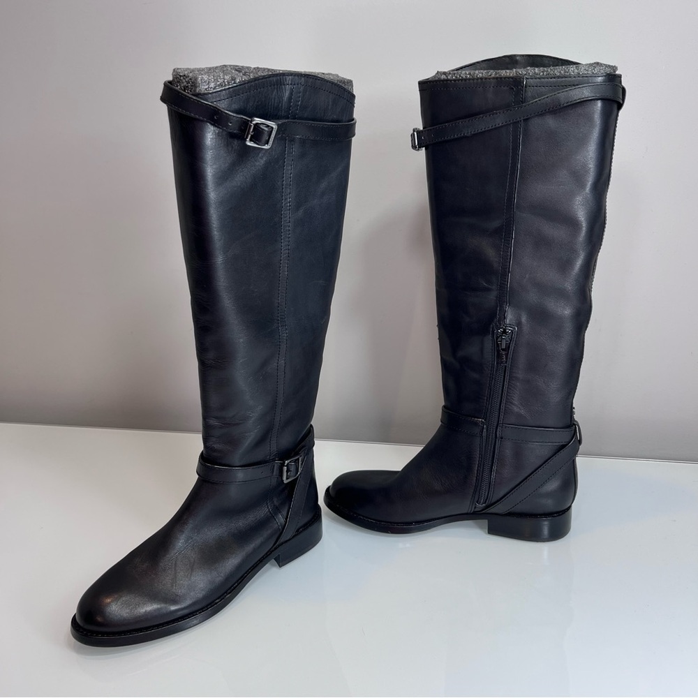 NWT Antonio Melani black genuine leather tall riding boots size 6 new with tag
